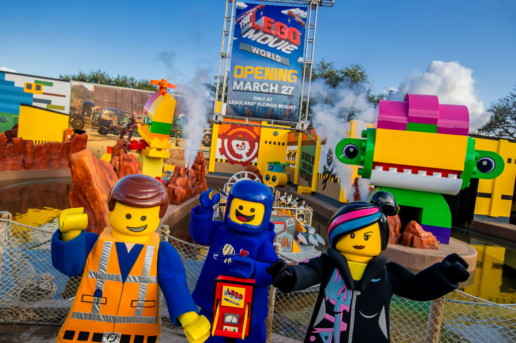 Emmet, Lucy, and Benny help announce THE LEGO® MOVIE WORLD opening date of March 27, 2019 only at LEGOLAND Florida Resort. (PHOTO / LOCK + LAND, Chip Litherland for LEGOLAND Florida Resort)